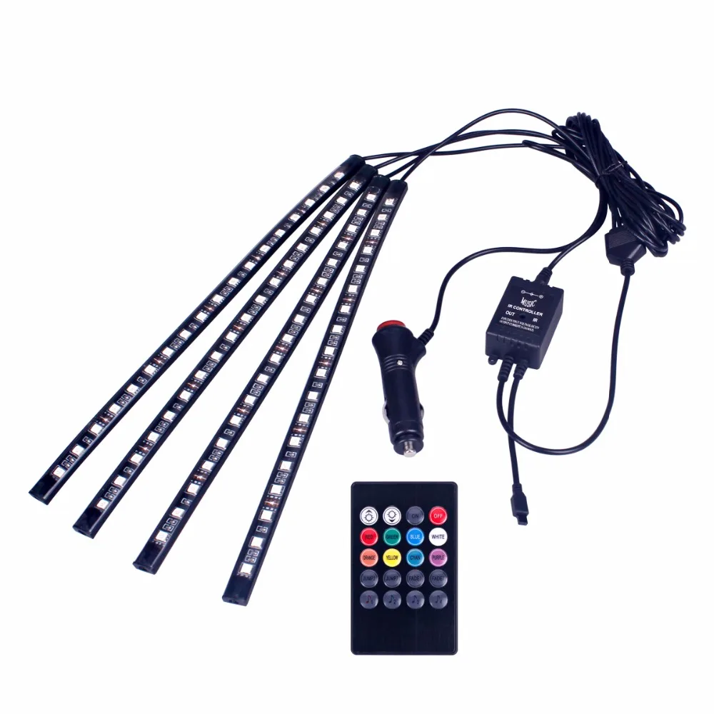 4 XRGB 18LED полосы света звук и музыка управление Автомобильный свет полосы света 8 цветов автомобиль-Стайлинг атмосферу лампы Интерьер свет+ пульт дистанционного управления