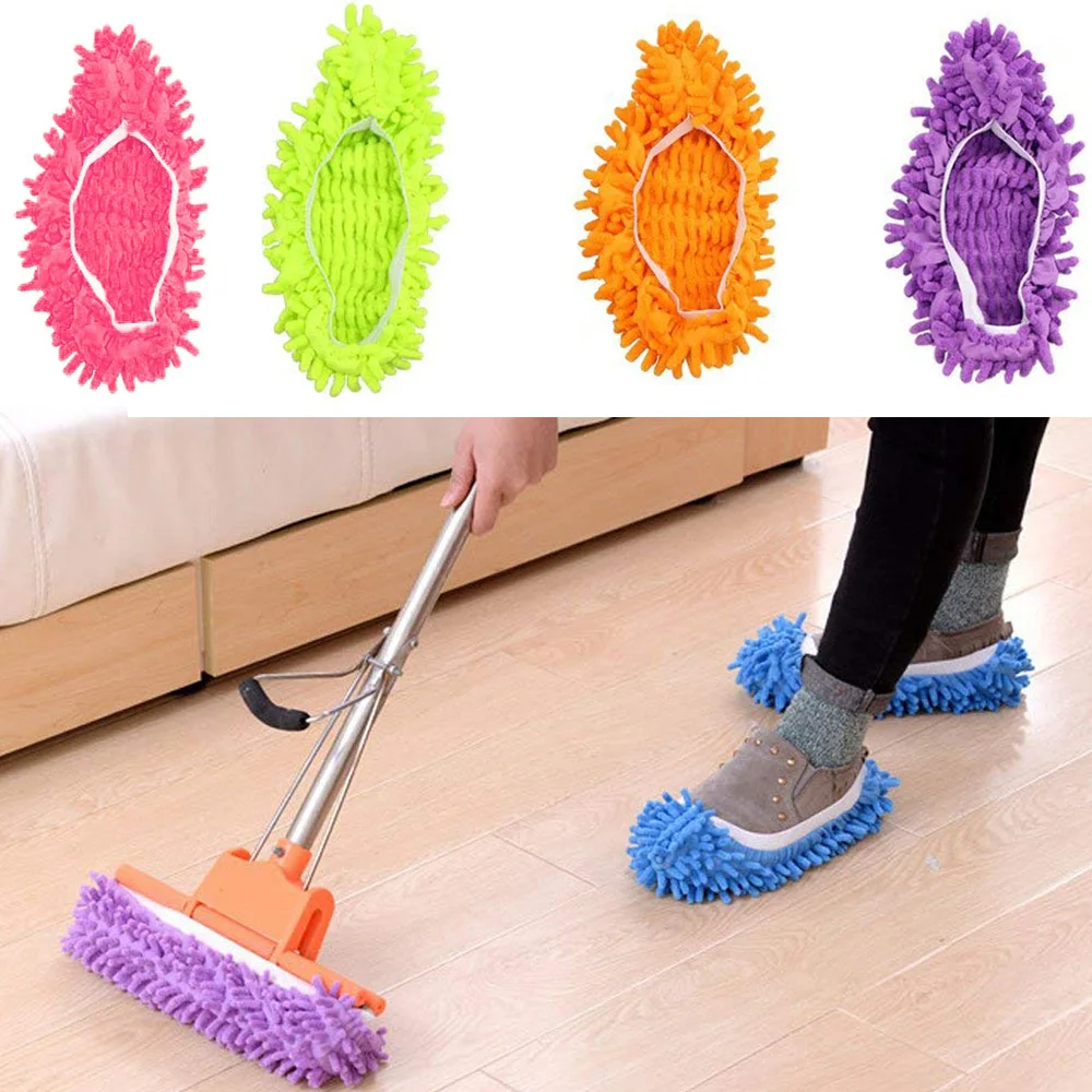1Pair Floor Polishing Dusting Cleaning Foot Shoes Mop Slippers Lazy Quick House 