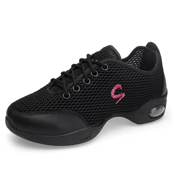 

New Breathable Mesh Jazz Latin Dance Shoes Sneakers Soft Outsole Women Practice Shoes Red Black Sports Air Cushion Dancing Shoes