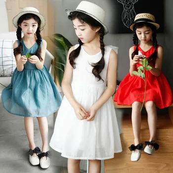

Children's Garment 2017 Girl Vest Solid Color Lace Dress Kids Clothing