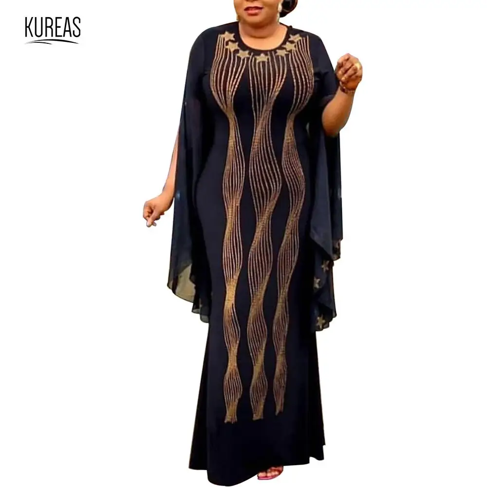 

Kureas African Dresses for Women Dashiki Diamond Slim Fit Mermaid Robe Elegant Gown Chiffon Evening Long Dress