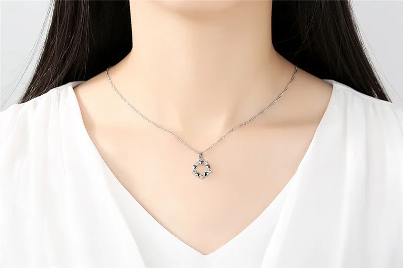 Delicate Silver Color Dazzling Zircon Necklace Ethnic White & Purple Heart Pendant Necklaces Jewelry Women Ladies Birthday N28 (8)