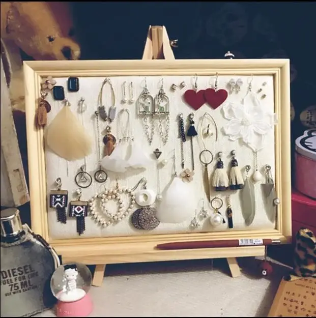 

25*20cm Photo Frame Jewelry Ear Nail Receiving Display Box/Ear Ring Frame Necklace Linen cloth Jewelry Display Projects C621