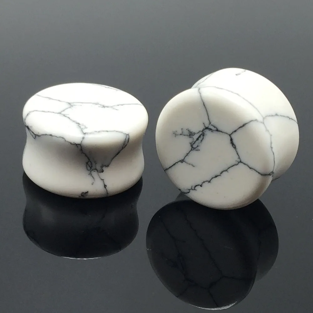 ELEIHENWTA White STONE Ear Stretcher Tunnel Saddle Plug Taper 5 16mm