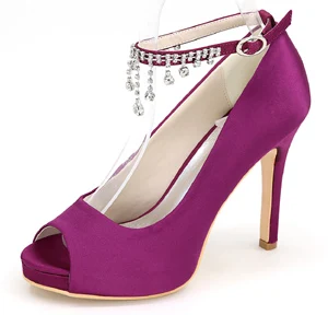 Creativesugar леди с кисточкой и с камнями, матовое покрытие из ткани с ремешками на лодыжках розовые туфли, обувь на каблуке, с открытым носком, на платформе для невесты, свадьбы, выпускного Бальные мяч - Цвет: Purple