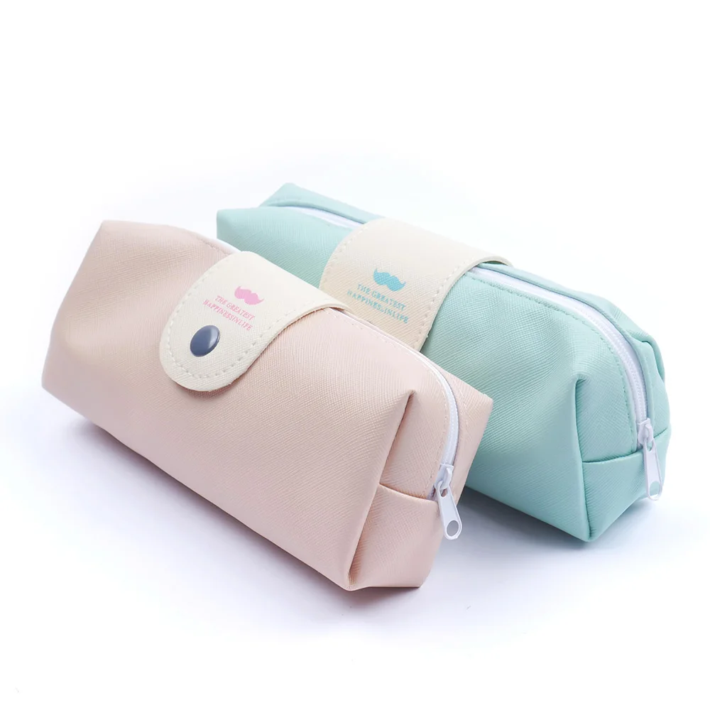 

Beard Moustache Pure Color Leather Pencil Case Girl Cosmetic Pencil Bag Purse Cute Cosmetics Pouchs For Travel Ladies Women
