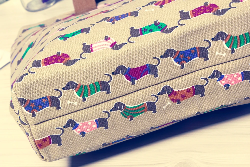 Dachshund Tote Cartoon Sausage Dog Pet Handbag Girl Casual Canvas Shoulder Bag for Women  Shopping Bag (6)