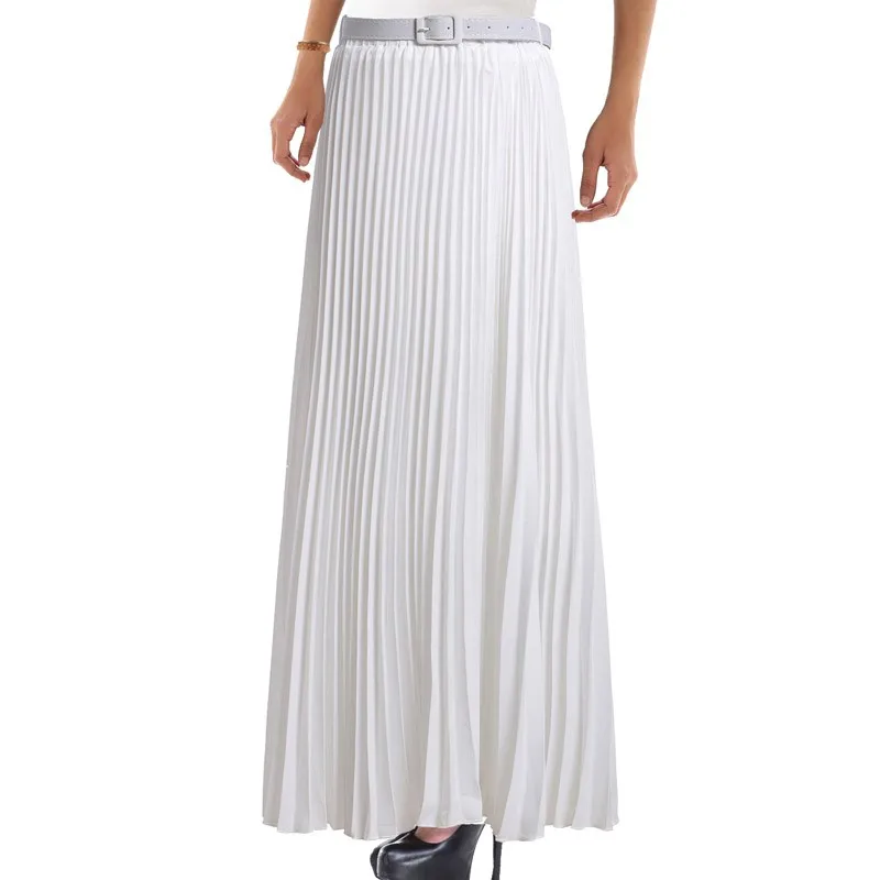 EdspLovd отличная плиссированная шифоновая юбка для женщин весна лето осень модная длинная юбка макси высокое качество с поясом AS-18 - Цвет: White