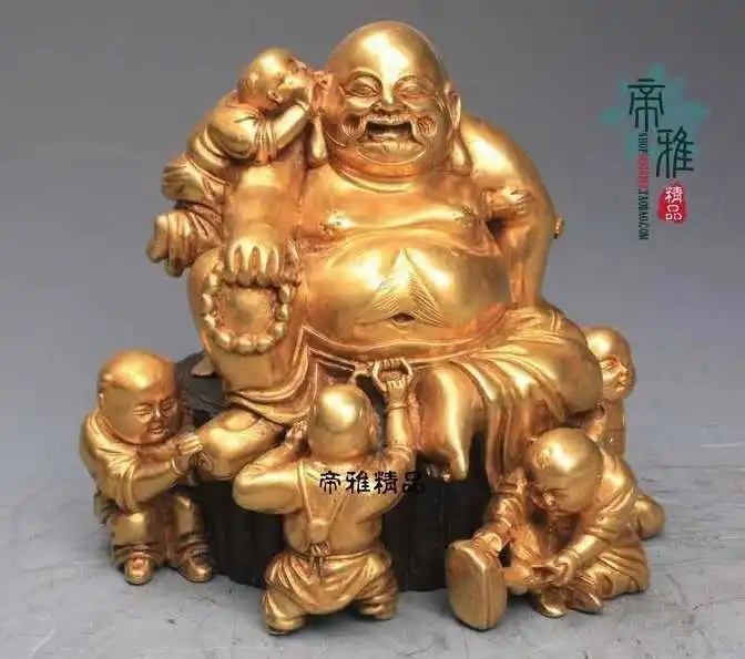 

Chinese Buddhism Pure Copper 24K Gold Gild Five Boy Maitreya Bodhisattva Statue