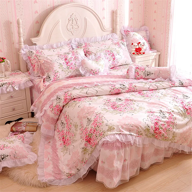 

100% Cotton Princess style Luxury Bedding Set 4/6/8Pcs King Queen Twin size Bed set Duvet Cover Bed/bed skirt set Pillowcase