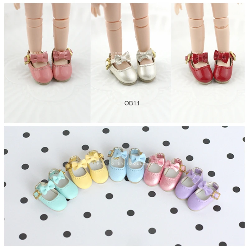 

New 1 Pair OB11 Dolls Bowknot Macaron Color Leather Shoes for Middle Blyth Holala OB11 Dolls accessories shoes for dolls