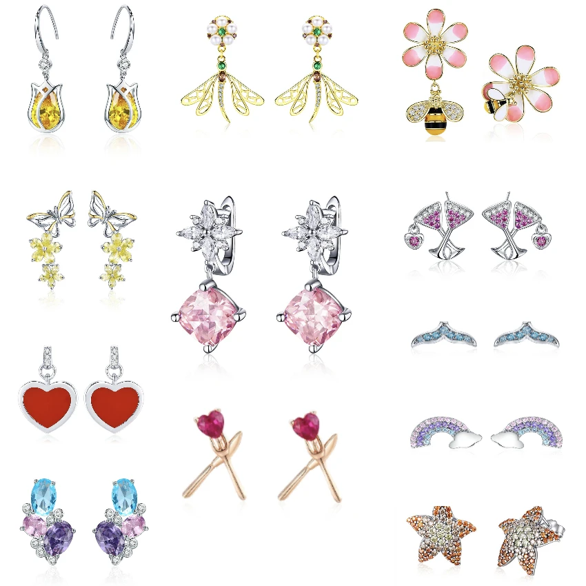 

925 Sterling Silver Dancing Butterfly & Yellow Crystal Zircon Women Earrings Wedlock Cup Stud Earring for Women Wedding Jewelry