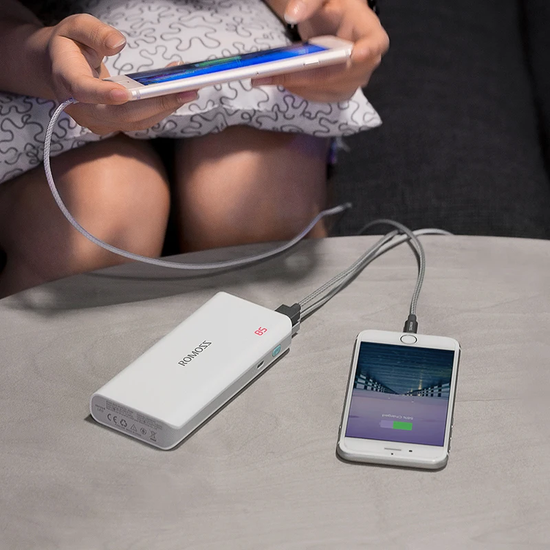 10400mAh ROMOSS Sense 4 LED Power Bank 2.1A Charging External Battery Packs Dual USB Output Portable Charger For Phones Table