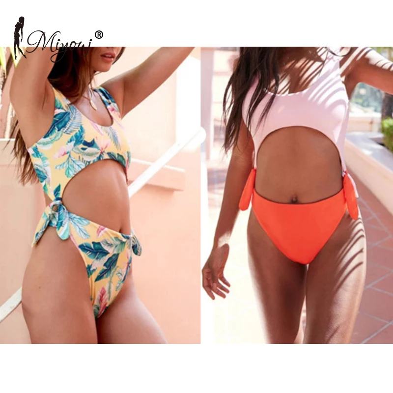 

Miyouj 2019 Hollow Out Swimsuit Female Push Up Swimwear Women Bathing Suit Color Patchwork Sexy Monokini Summer One-piece Suits