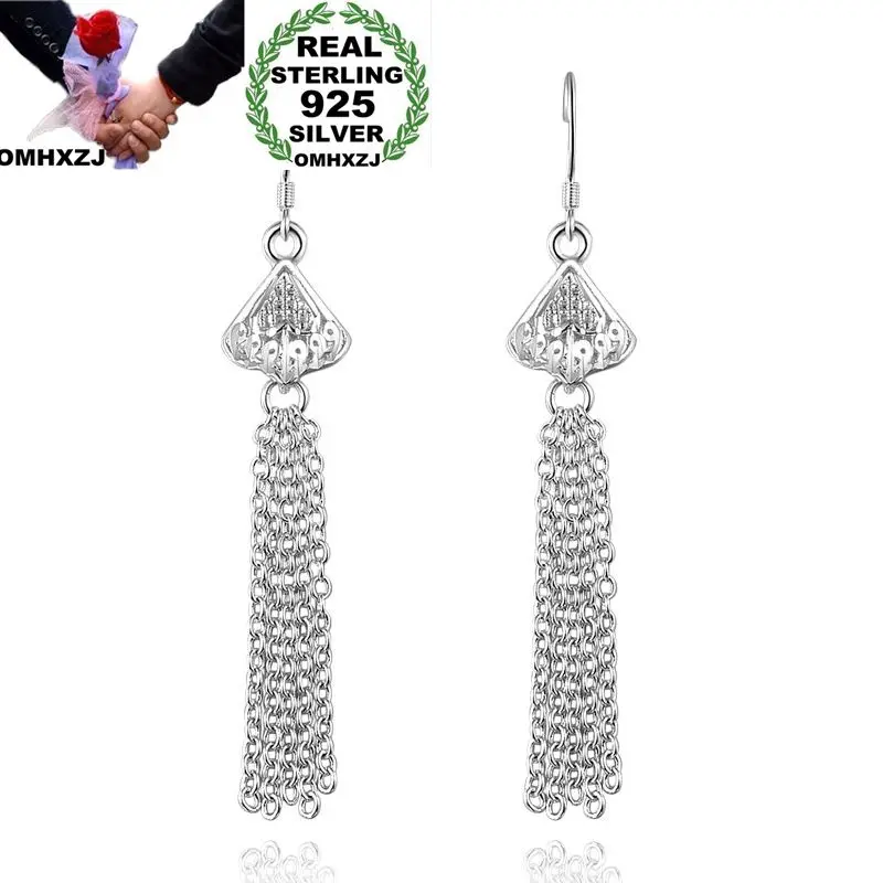 

OMHXZJ Wholesale Personality Fashion OL Woman Girl Party Wedding Vintage Silver Long Tassel 925 Sterling Silver Earrings YE320