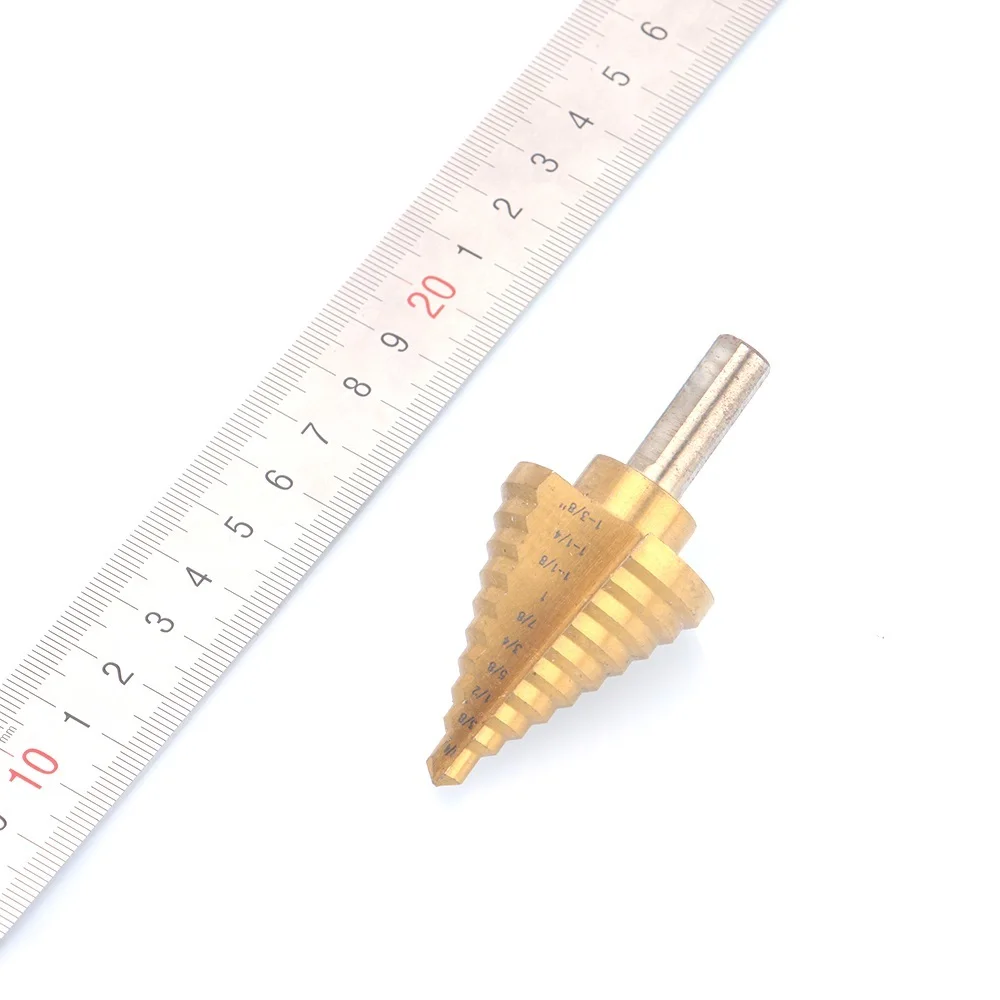 Veconor 5 pcs imperial impact HSS step cone drill bit titanium nitride coated hole cutter tool set triangle shank