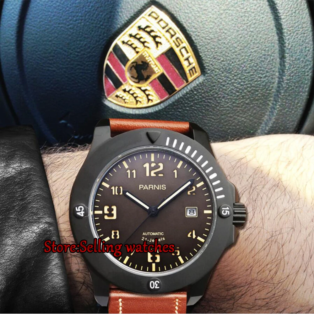 

44mm Parnis 2017 New Arrival Miyota Automatic Mechanical Stainless Steel Case Black Dial Luminous Mens Watches