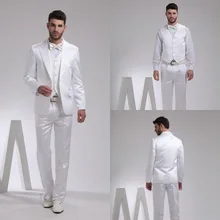 Модный симпатичный крутой мужской костюм с отворотом, две кнопки, белый цвет, 4 предмета(куртка+ штаны+ жилет+ галстук-бабочка), высокое качество, Terno Masculino