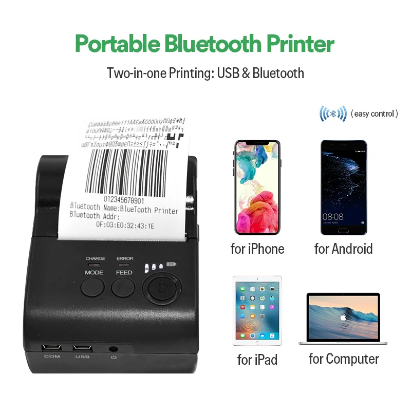 ZJiang Thermal Ticket Printer Bluetooth+USB 58mm POS-5801DD Receipt Ticket Barcode Printer Support for IOS/Android/Windows ZJiang Thermal Ticket Printer Bluetooth+USB 58mm POS-5801DD Receipt Ticket Barcode Printer Support for IOS/Android/Windows