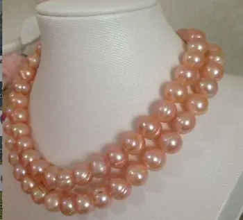 

double strands12-13mm south sea baroque gold pink pearl necklace18"