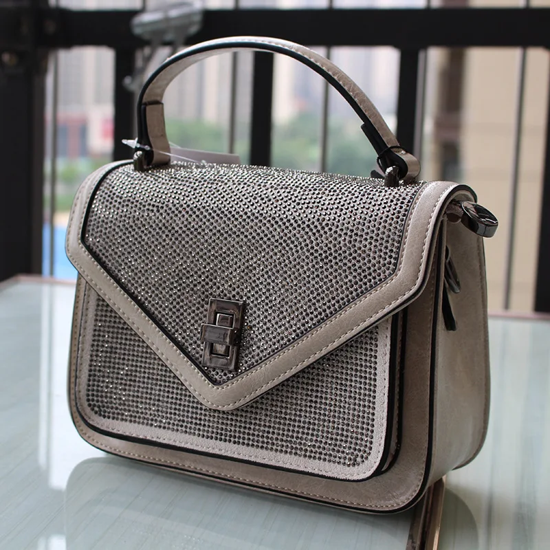 

2019 luxury fashion diamond women handbags wild leather shoulder bag slung rhinestone messenger bag