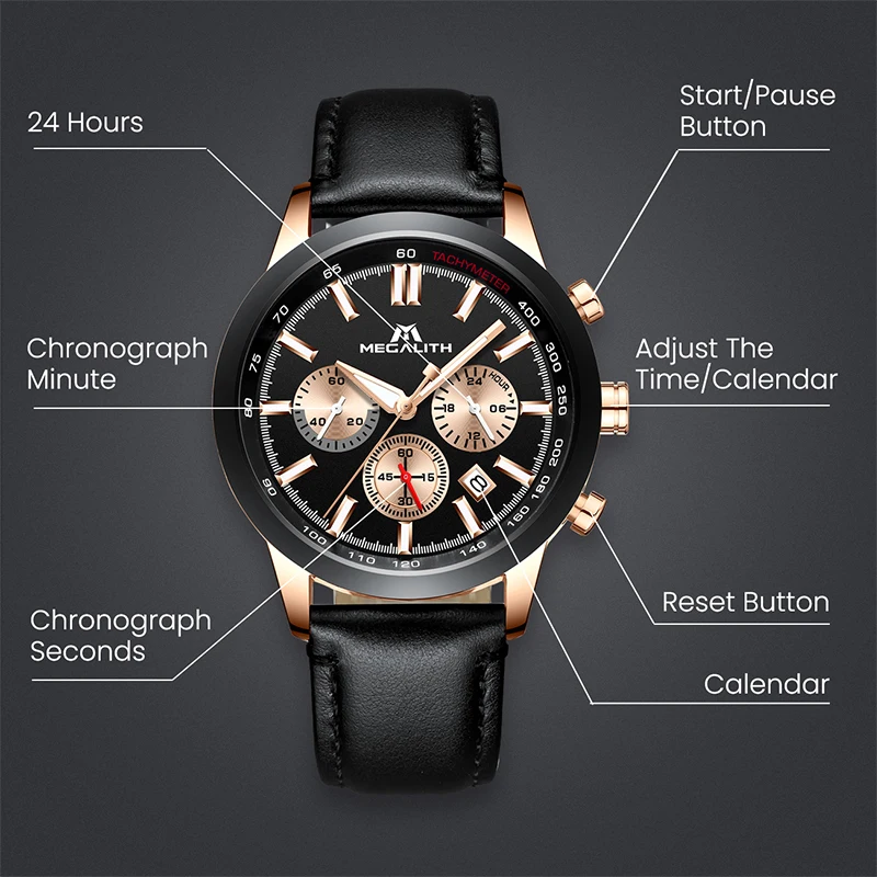 MEGALITH 15,99$ часы мужские спортивные наручные часы с хронографом водонепроницаемые кварцевые часы с датой для мужчин часы Relogio Masculino