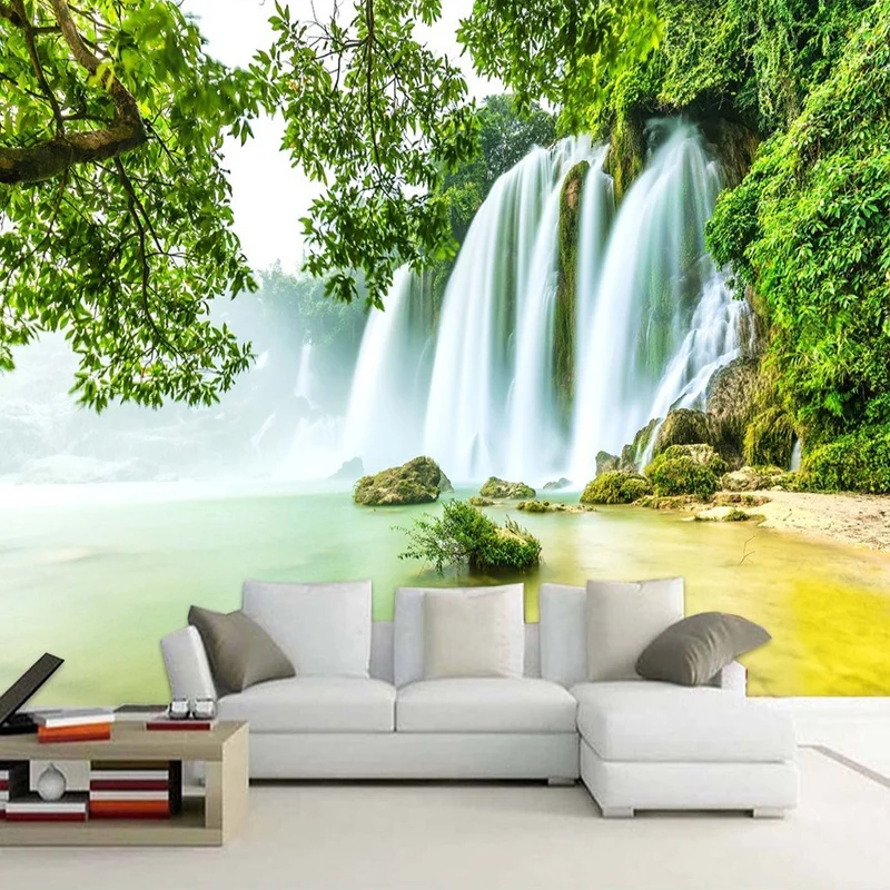 

Custom Mural Wallpaper 3D Stereo Green Forest Waterfalls Nature Scenery Wall Painting Living Room TV Sofa Backdrop 3D Home Decor