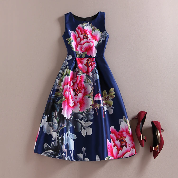 2017-casual-y-sleeveless-blossom-floral-printed-flared-party-midi