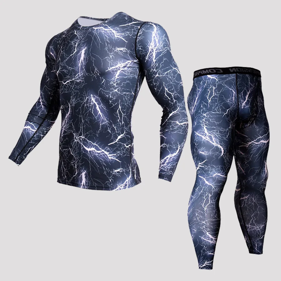 

2018 lightning Mens Set Compression Base Layer Weight Lifting Fitness Tight MMA Crossfit Tops Rashguard T-shirt camouflage