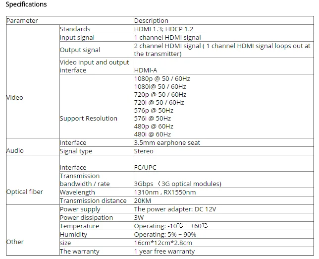 HDMI KVM USB-удлинитель через оптоволоконный преобразователь Передача сигнала HDMI KVM USB Без потерь и без задержки1080P / 60 Гц