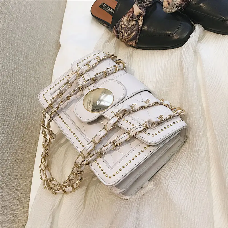 

Youbroer Chain Rivet Small Square Bag with One Shoulder Versatile Cross Body Bag Ladies Diamond Lattice Flap