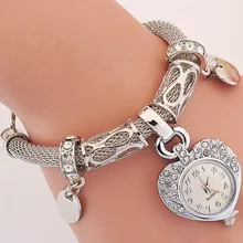 Women’s Vintage Luxury Gold and Silver Watch Girls’ Wrist Watch Stylish Heart Pendant Rope Bracelet Watch montre femme