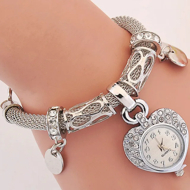 Women's Vintage Luxury Gold and Silver Watch Girls' Wrist Watch Stylish Heart Pe Women's Vintage Luxury Gold and Silver Watch Girls' Wrist Watch Stylish Heart Pe