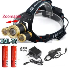 4 mode Zoomable 8000Lm 3x XML T6 LED Headlamp Rechargeable Headlight Head Torch Light Lamp 18650
