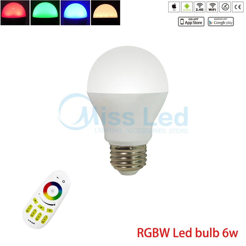 

6w RGB Warm/Cold White Wifi LED Bulb + 2.4G Remote smart wireless RF Touch groups control for led bulb Light lamp