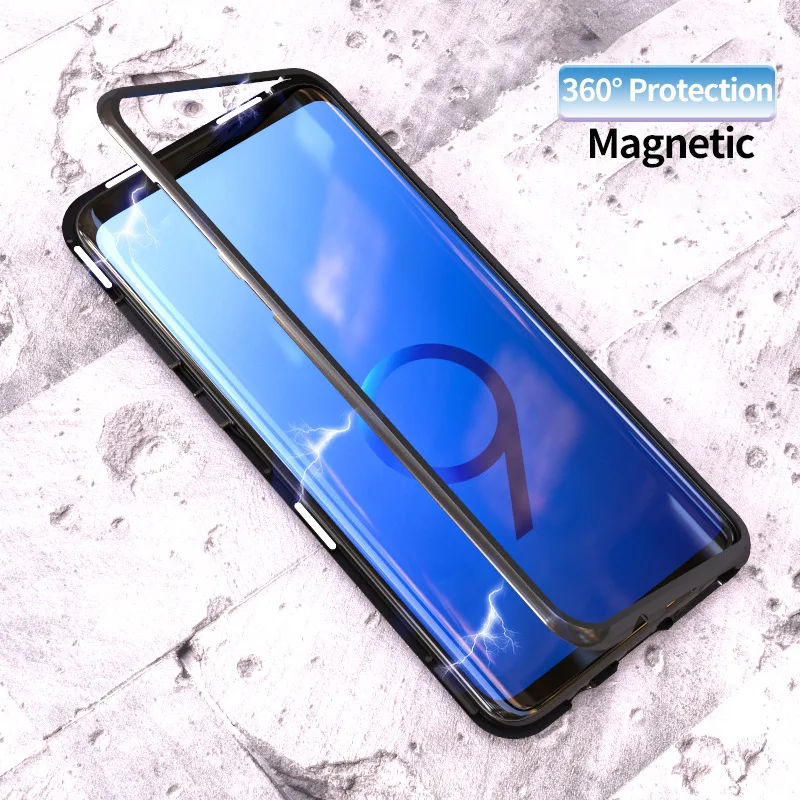 Magnetic Adsorption Flip Phone Case for Samsung Galaxy S8 S9 Plus Note 8 9 S7 Edge Cases Magnet Metal Tempered Glass Back Cover |