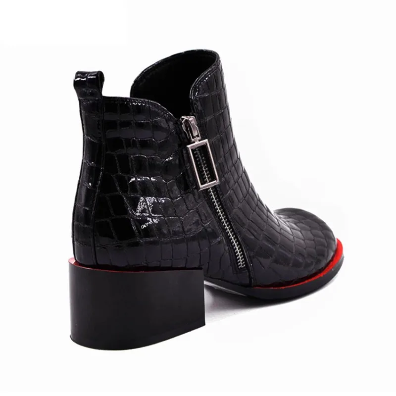 Г., шикарные женские ботинки ботильоны из натуральной кожи женские зимние ботинки с квадратным носком на квадратном каблуке с крокодиловым принтом женские ботинки