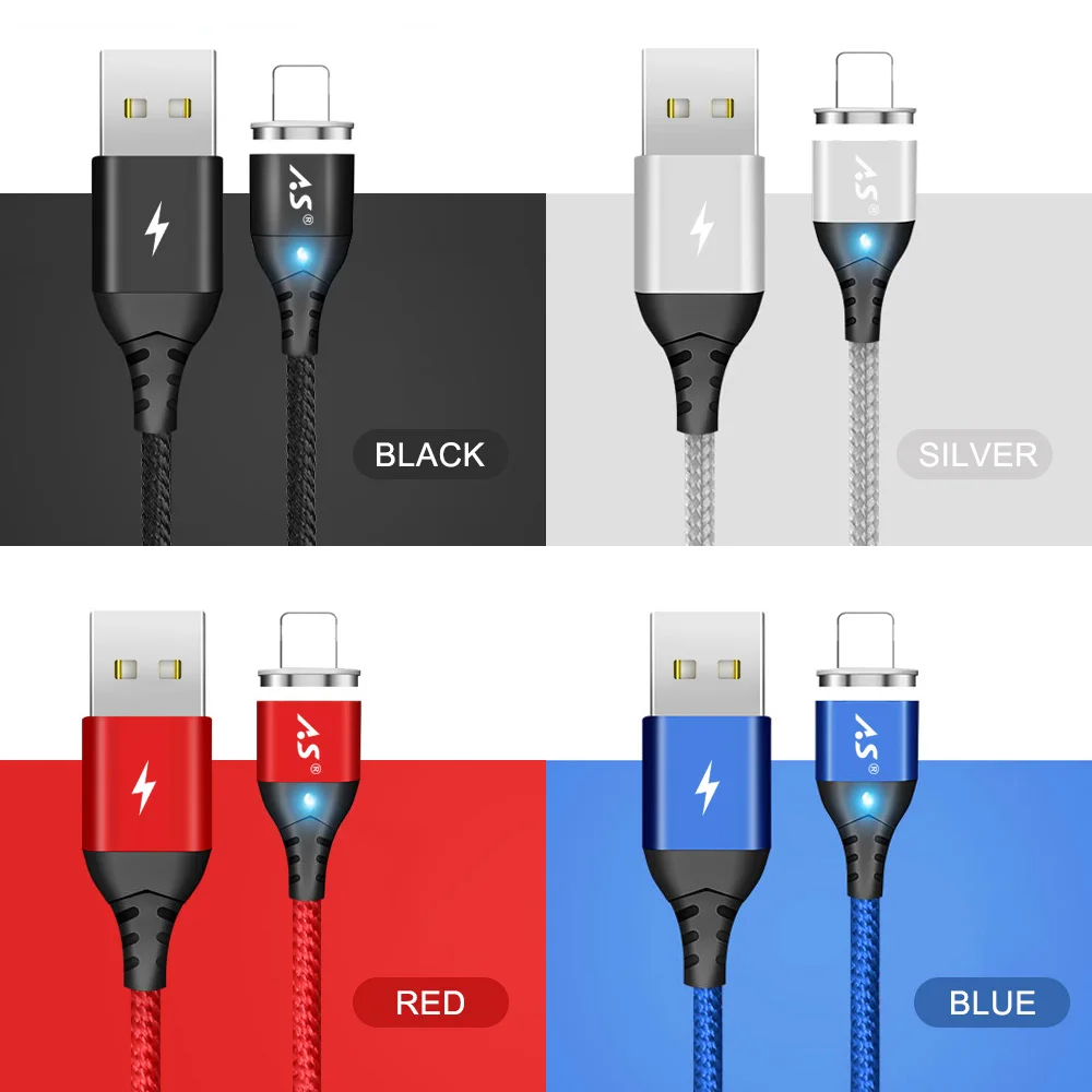 A.S Magnetic USB Cable for iPhone Cable XS Max XR X 8 7 6 Plus 6S 5 iPad Mini Fast Charging Cable Mobile Phone Charger Cord Data