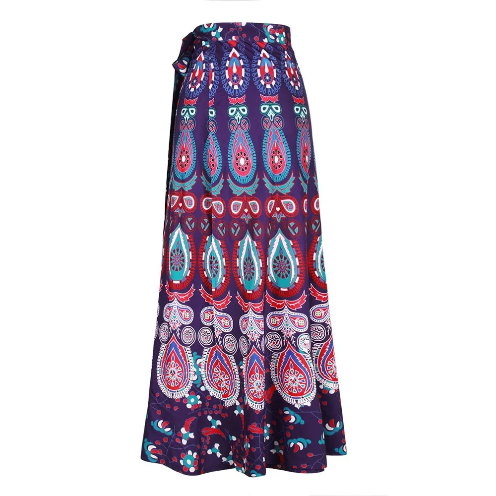 Faldas Mujer Summer Women's Sexy Casual Multicolor Feather Print Skirt Loose Bohemian Long Bohemian Beach Skirt jupe femme 40