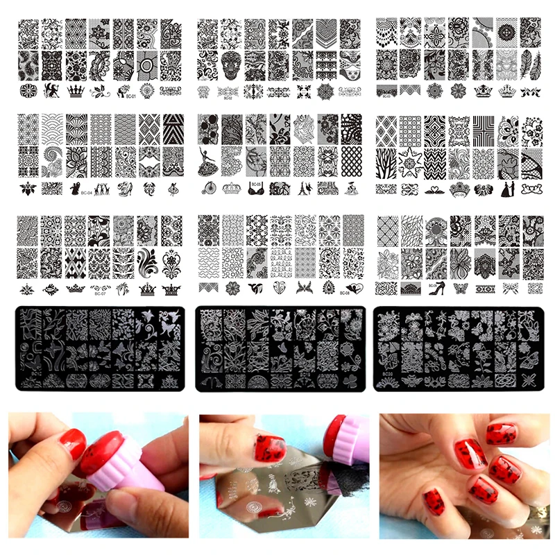 14 Styles DIY Polish Stamping Nail Art Stamp Templates Nail Stencils