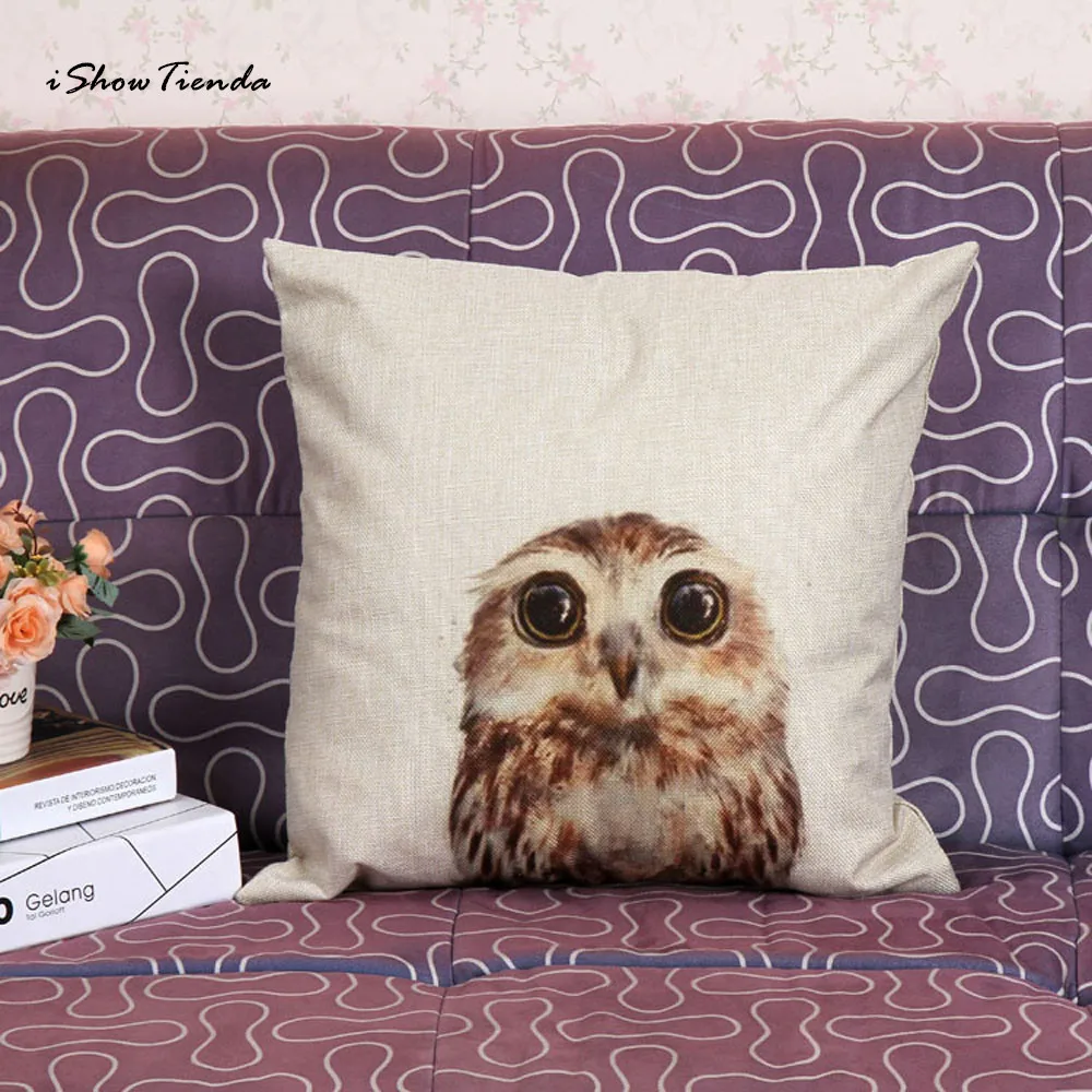 

ISHOWTIENDA New 1PC 45cm*45cm Vintage Owl Cotton Linen Pillow Case Waist Throw Cover Home Pillow Cases Vintage Owl Pillow Cases