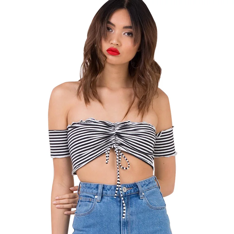 

2019 Summer Women Sexy Strapless Tube Top Flower Printed Bandeau Summer Grid Streetwear Off Shoulder Crop Top Plus-size T-shirt