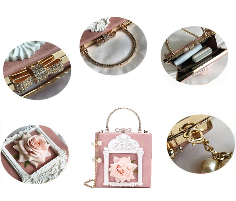 Embossed Flowers Women Handbags Luxury Rose Chain Lady Leather Shoulder Bag Evening Party Female Travel Crossbody SS3529 (5)