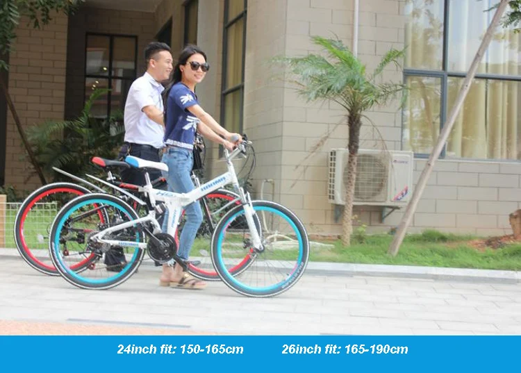 Sale Freeshipping Folding mountain bike 24 inch 26 inch double disc brakes double shock 21 speed students adult men and women cycling 45