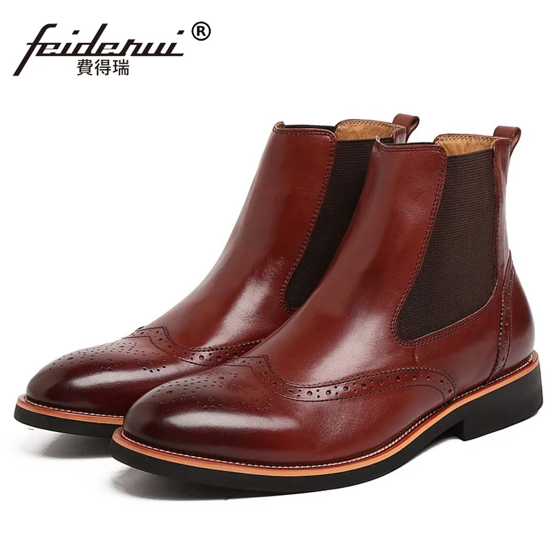 Oxford Genuíno Asa Sapatos Preto Equitação Masculinos Dos Homem Do Couro Chelsea Cowboy Britânicos Vintage Esculpido Ke48 Da De Marca Botas Homens marrom Brogue Tornozelo Ponta xH8gzqxXU
