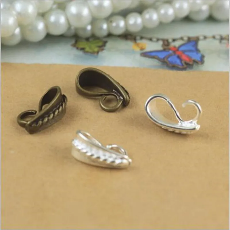 10pcs 3*13mm Brass Silver Plated Necklace Bail Connector Bale Pinch