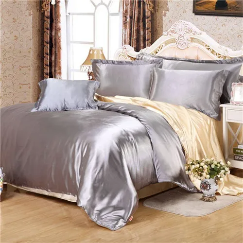 Летний классный комплект постельного белья из имитированного шелка, домашний текстиль, AB боковой Комплект постельного белья, однотонное постельное белье, мягкие постельные принадлежности из шелка, Твин Квин и Кинг - Цвет: silver camel