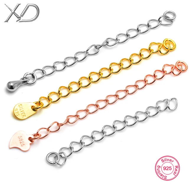 925 sterling silver extended chains with drop tags for jewelry bracelet extender chain for diy