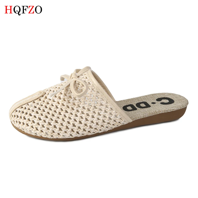 

HQFZO Close Toe Platform Beach Telrik Bowknot Casual Slippers Woman Sandals Clogs Flip Flops Hollow out Flat Summer Women Shoes