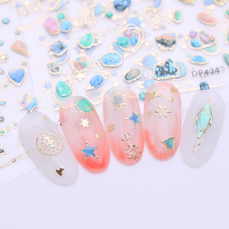 

1 Sheet 3D Jewelry Stickers for Nail Art Tips Star Moon Mixed Pattern Transfer Sticker Self Adhesive Nail Art Decorations